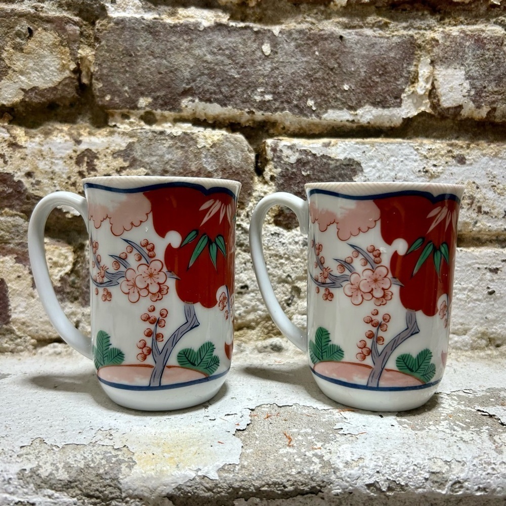Heirloom Fine China Mug Set by Neumann Marcus with Asian Bamboo Design. - Picture 2 of 7